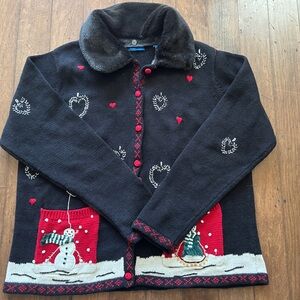 Karen Scott Black and Red Knit Cardigan